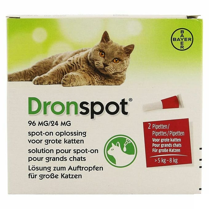 Dronspot Spot On Ontwormingsmiddel voor grote katten (5-8 kg) 2 pipetten