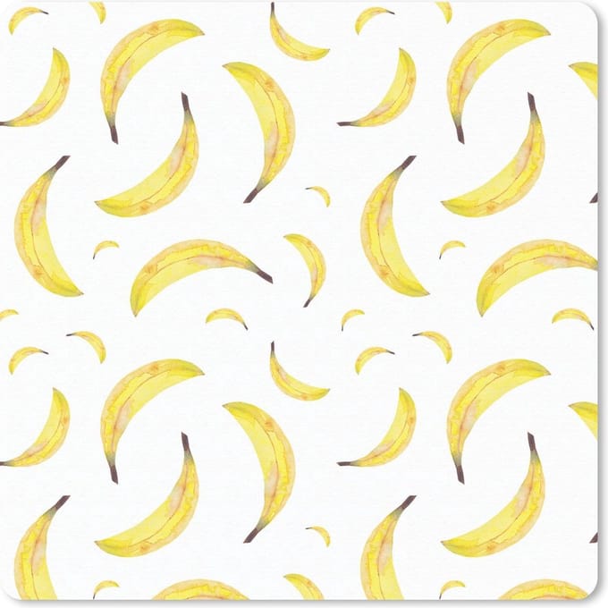 Muismat 20x20 cm - Mousepad Bananen - Wit - Sjablonen - Muismatten