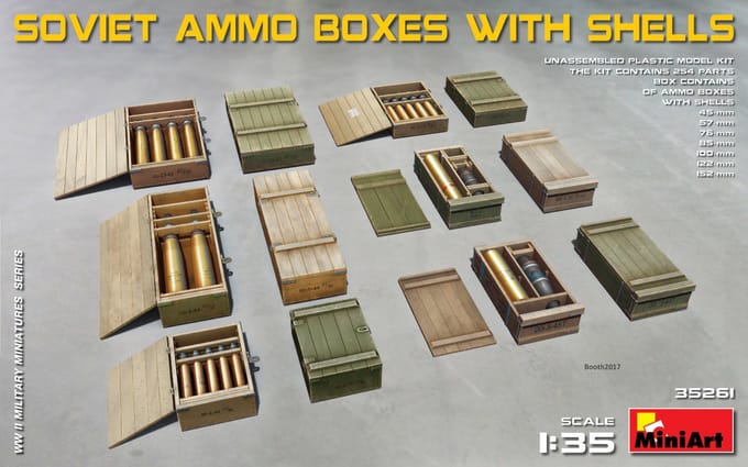 MiniArt Modelbouwpakket Militaire voertuigen - 35261 Soviet Ammo Boxes with Shells Plastic - 1:35 - Modelbouw
