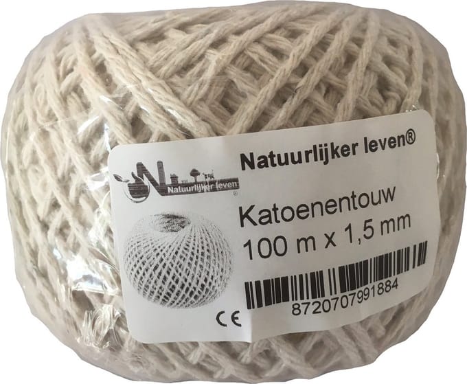Katoenentouw 100 meter x 1,5 mm - paktouw - hobbytouw