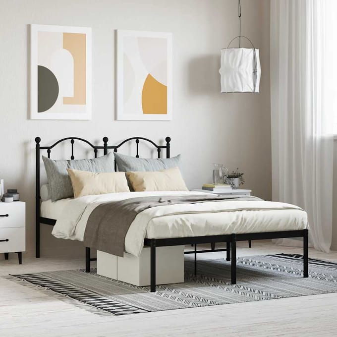 vidaXL - Bedframe - met - hoofdbord - metaal - zwart - 120x190 - cm