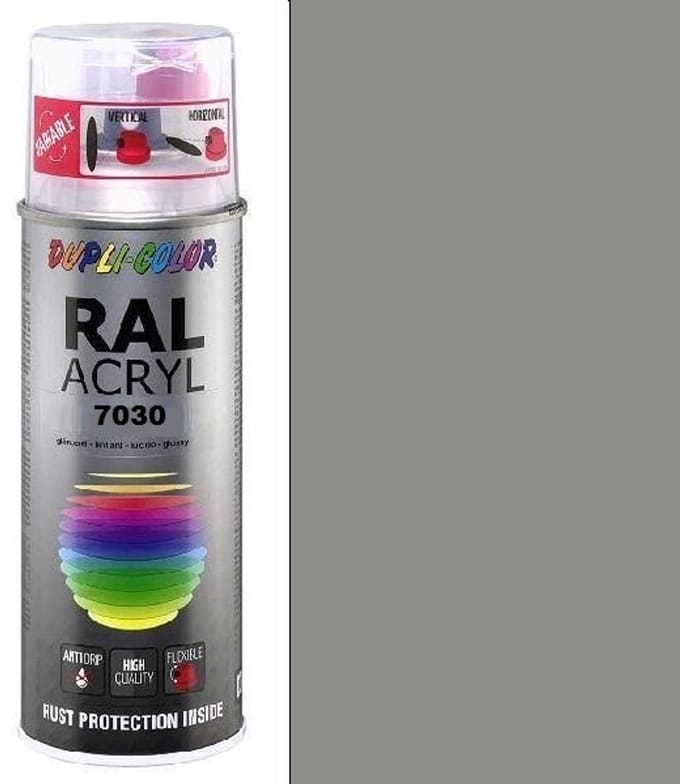 Dupli-Color acryllak hoogglans RAL 7030 steengrijs - 400 ml.