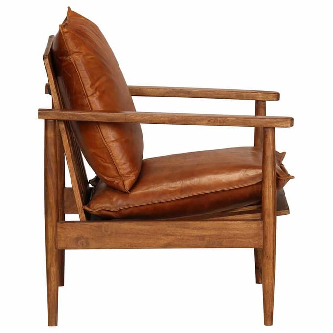 vidaXL - Fauteuil - echt - leer - met - acaciahout - bruin