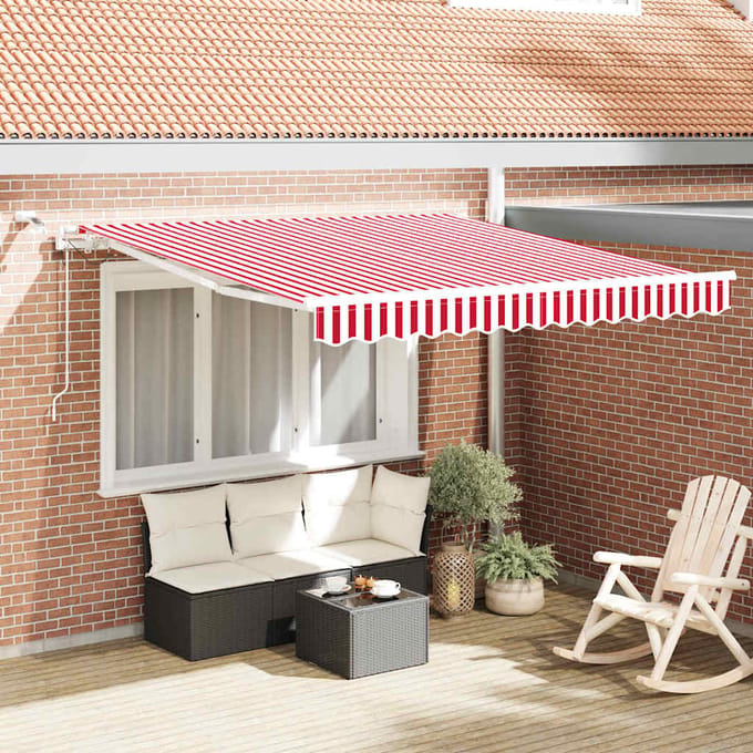 vidaXL - Uitschuifbare - luifel - Rood - en - Wit - 300 - x - 250 - cm - Polyester