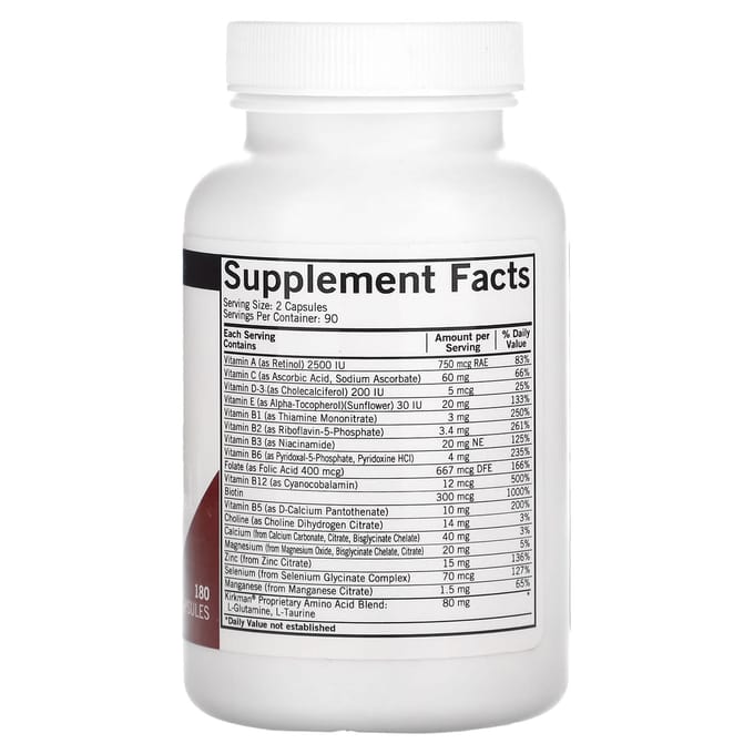 Kirkman Labs, Multivitamines Quotidiennes, 180 Capsules
