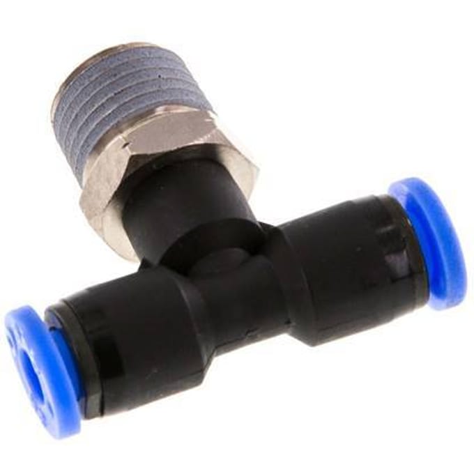 3/16'' x 1/4'' NPT inline T-stuk Messing/PBT Insteekfitting Buitendraad Draaibaar NBR [2 Stuks]