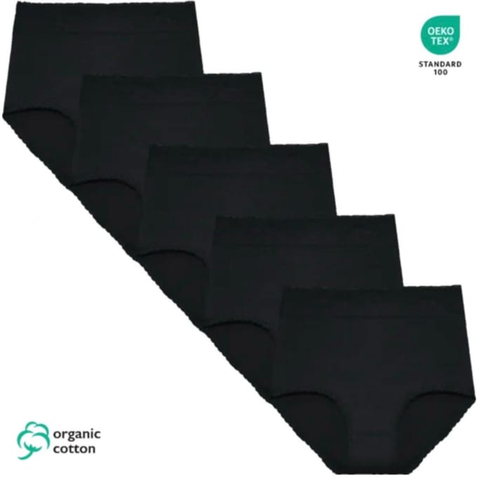GAUBERTÂ® 5-Pack Organisch Katoenen Hoge Taille Slip 9089-Black L