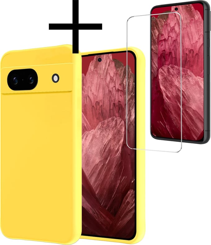 Hoesje - Met Screenprotector - Geschikt voor Google Pixel 8a - Sterk & Shockproof - Back Cover - Siliconen Case - Telefoon Hoes - Geel