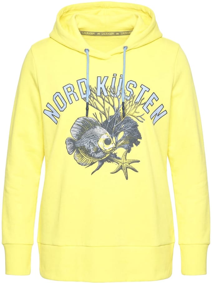 Laurasøn - Dames - Sweatshirt met capuchon printapplicatie OEKO-TEX - Neongeel - Maat 52+