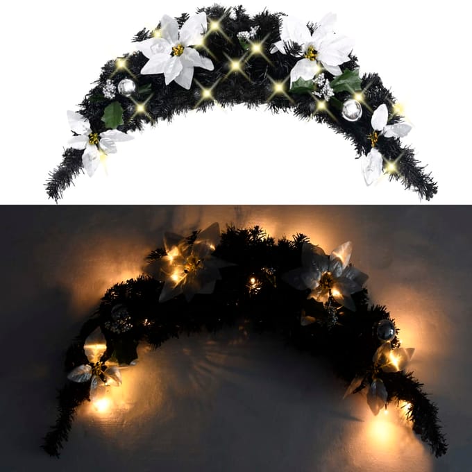 vidaXL - Kerstboog - met - LED-lampjes - 90 - cm - PVC - zwart