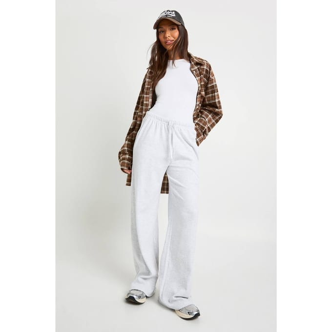 boohoo Dames Geribbelde Broek met Wijde Pijpen | Asgrijs | Maat: 34
