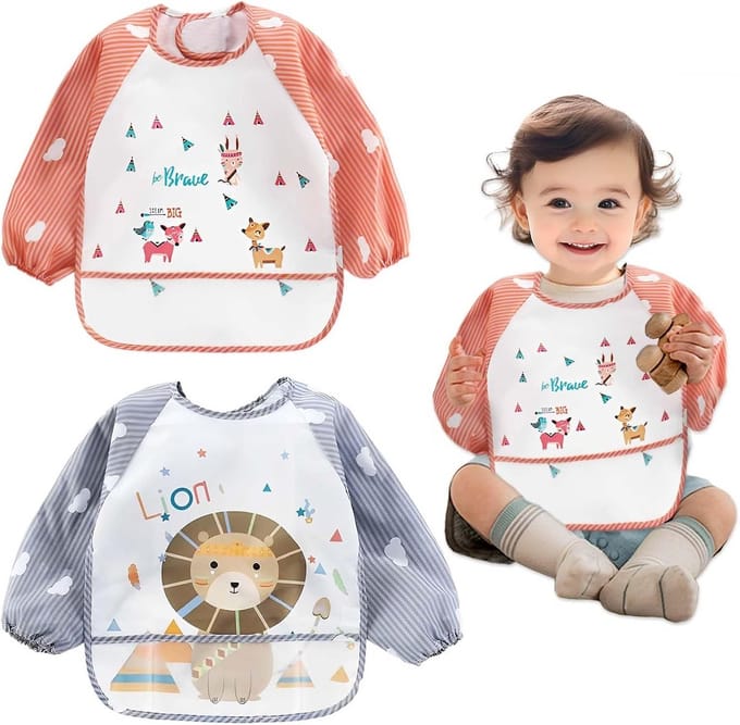 2x Soft Kinderslabbetjes met Lange Mouwen Waterdicht Eet & Kliederverdediging Junioren