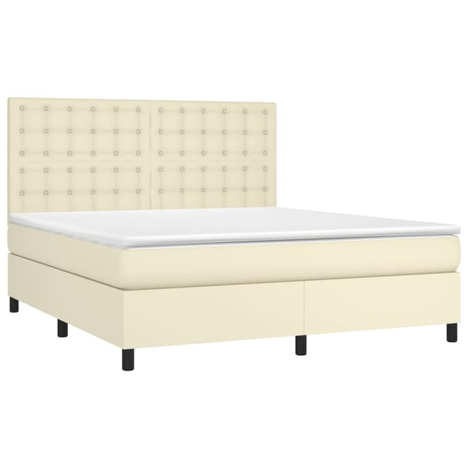 vidaXL - Boxspring - met - matras - en - LED - kunstleer - crèmekleurig - 160x200 - cm