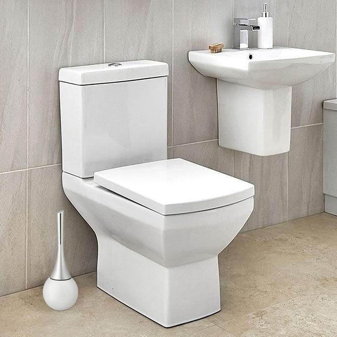 Creatieve Badkamer Toilet Schrob Reinigingsborstel Houder Set met Roestvrijstalen Basis (Wit) wit