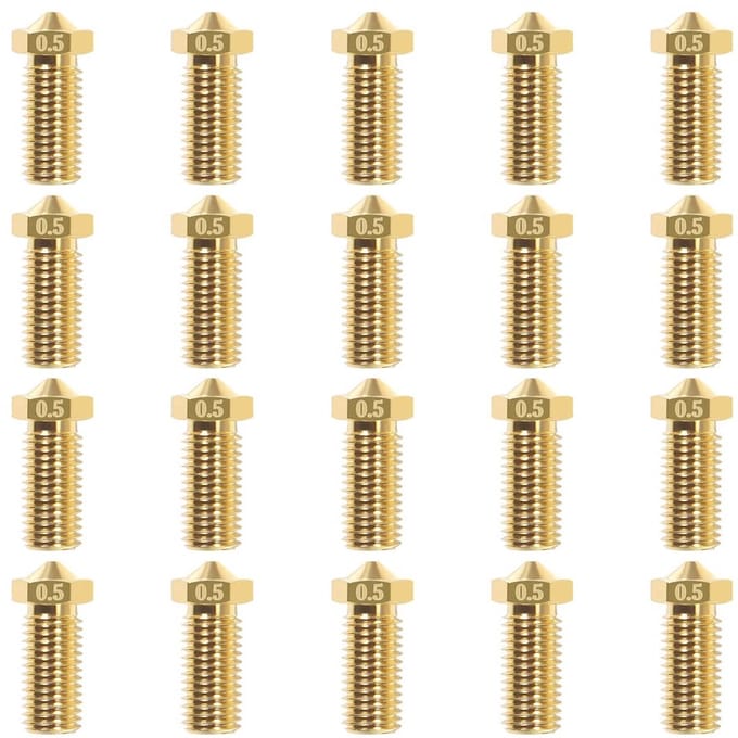 3D printer reserveonderdelen - 3D Printer Nozzles - 20-delige 0,5mm Vulkanische Messing Nozzles, Geschikt voor V5/V6 3D Printers