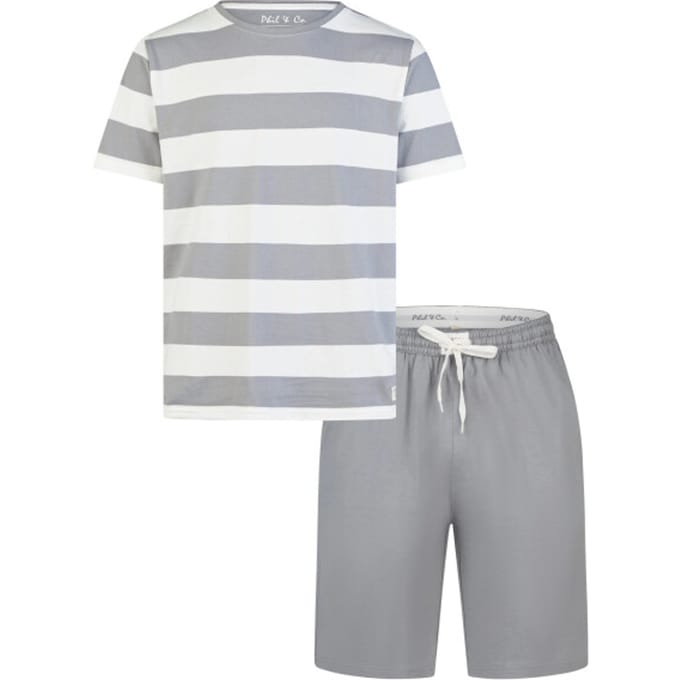 Phil & Co Heren Shortama Korte Pyjama Set Grijs Gestreept - Maat M