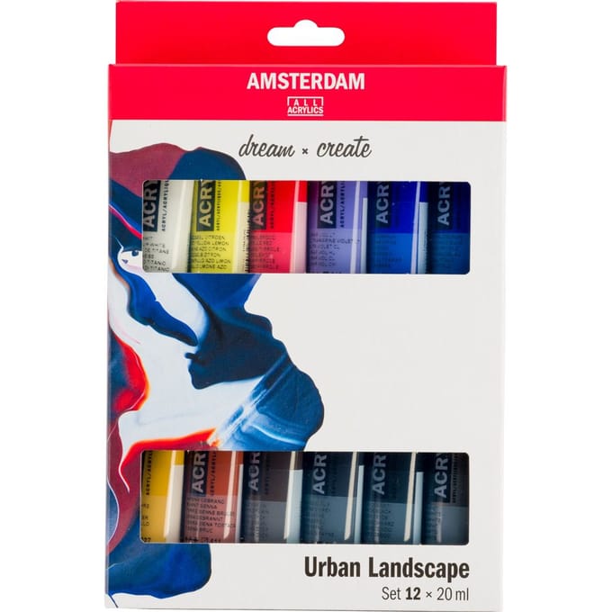 Peintures acryliques - Talens - AMSTERDAM - 12 couleurs - 20 ml - Résistant à l'eau