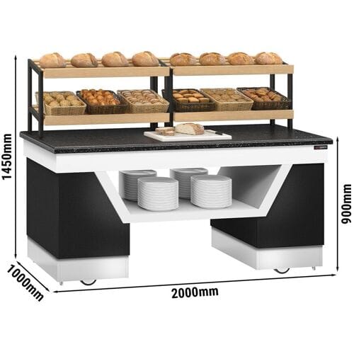GGM Gastro Brotregal BELFAST - 2000mm - mit Rollen - schwarze Granit-Arbeitsplatte