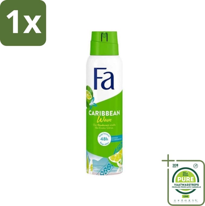 1 x Fa Deodorant Spray Lime Squeeze 150 ml - Deodorant Spray - Fa Caribbean Wave - Citroen Deodorant - Langdurige Bescherming - Frisse Geur