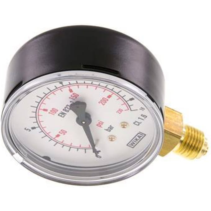 0..16 Bar Manometer Onderaansluiting Staal/Messing 63 mm Klasse 1.6