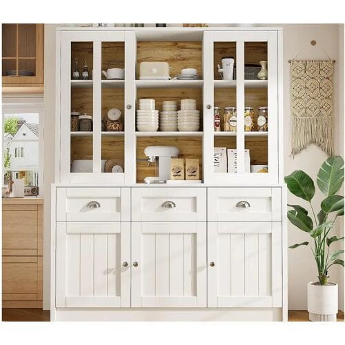ModernLuxe Moderne keukenbuffet 140×38,5×175 cm - met 5 deuren, 3 laden en 9 planken - wit
