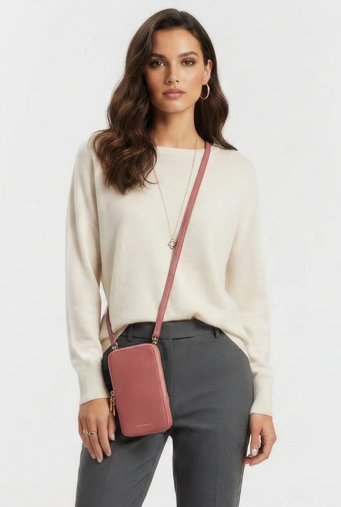 COCCINELLE Leren Telefoontasje Flor Hi-Tech Phone Bag Pot Lichtrood