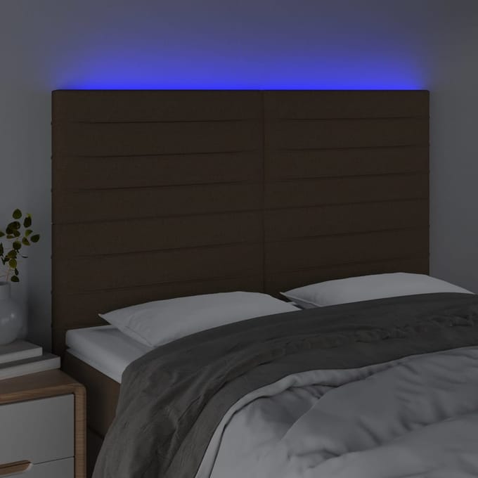 vidaXL - Hoofdbord - LED - 144x5x118/128 - cm - stof - donkerbruin