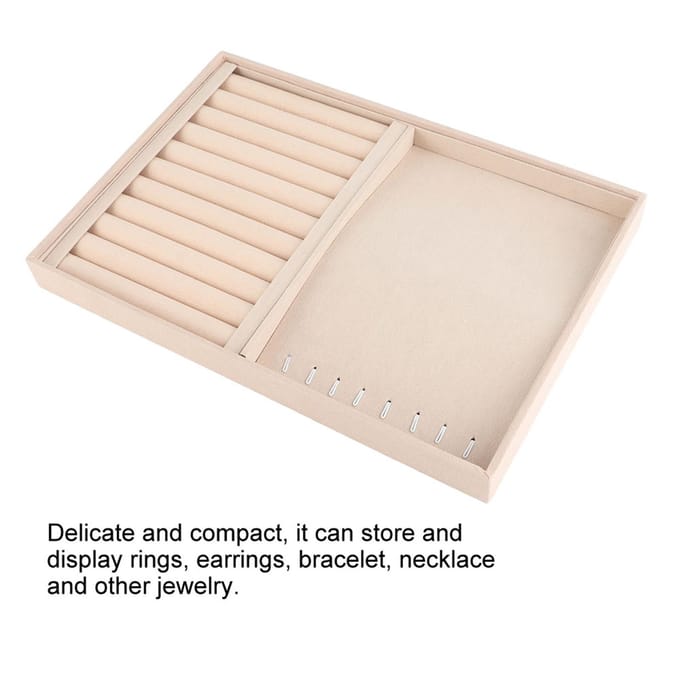Sieraden Display Tray Armband Ring Oorbel Ketting Houder Opbergplaat Doos (Beige Flanel) white
