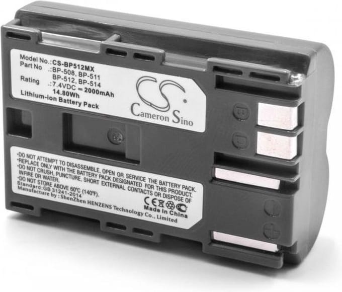 VHBW Camera accu compatibel met Canon BP-508, BP-511, BP-511A, BP-512 en BP-514 / 2000 mAh