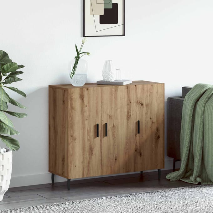 vidaXL - Dressoir - Artisan - Eiken - 90 - x - 34 - x - 80 - cm - Bewerkt - hout