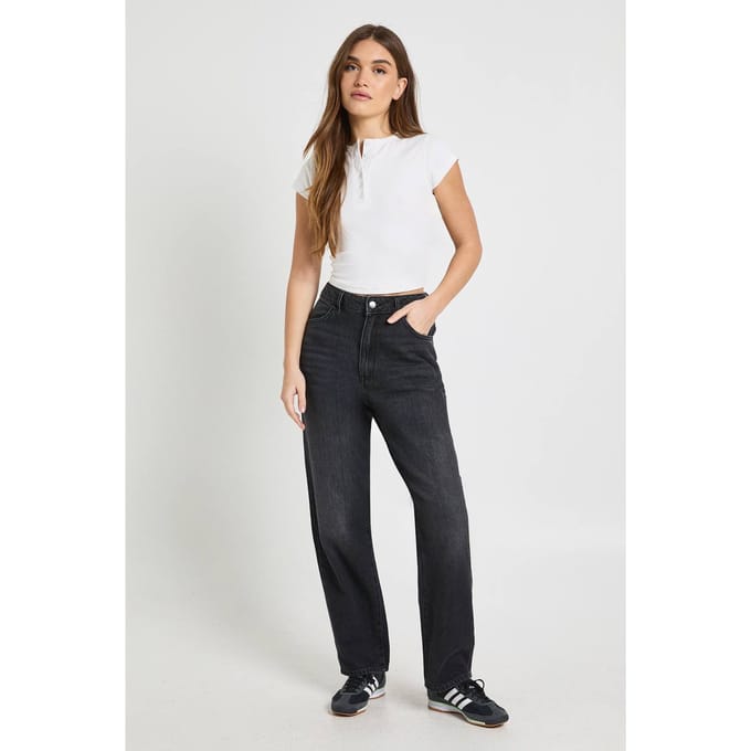 boohoo Dames Basics Hoge Taille Mom Jeans | Washed Black | Maat: 16/30L