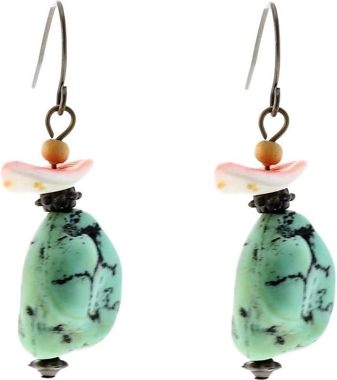 Behave - Oorhangers met turquoise kraal en schelp voor boho stijl