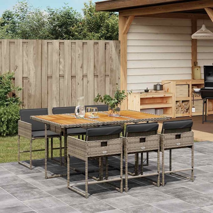 vidaXL - 7-delige - Tuinset - met - kussens - poly - rattan - grijs