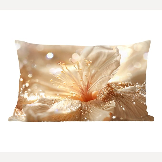 Sierkussens - Kussentjes Woonkamer - 60x40 cm - Bloem - Wit - Glitter - Goud - Modern