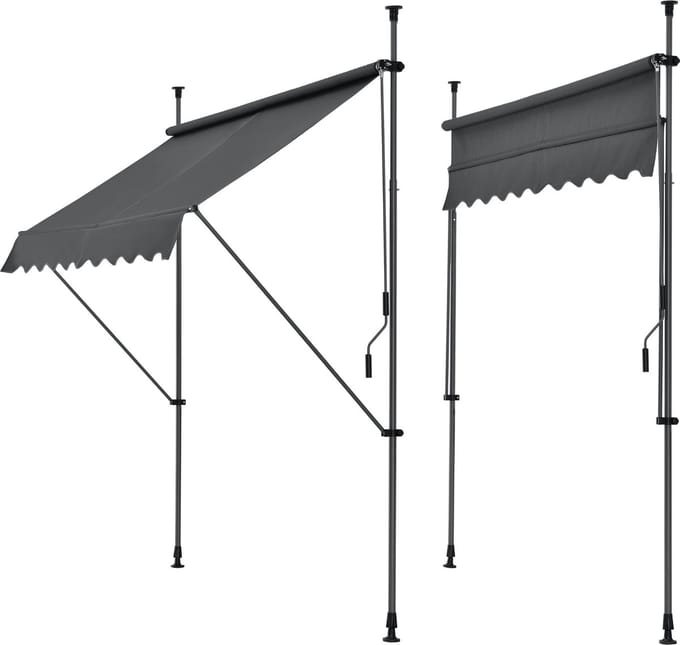 Klem zonwering luifel handmatig uitschuifbaar grijs 300x120 cm