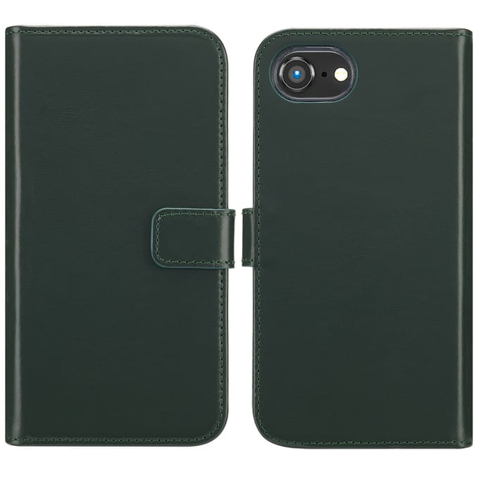 Selencia Hoesje - Geschikt voor Apple iPhone 17e / 16e - Echt Lederen Bookcase - Groen