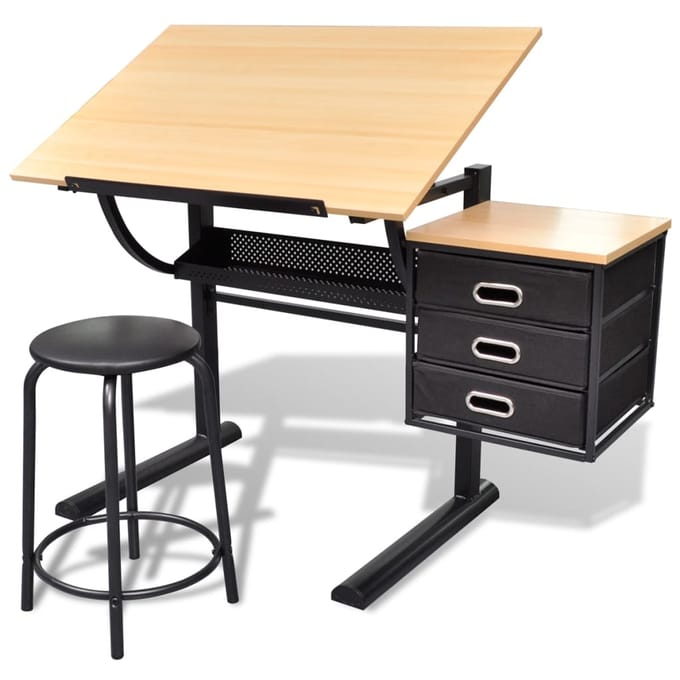 Tekentafel met Kantelbaar Bureau, 3 Lades en Kruk