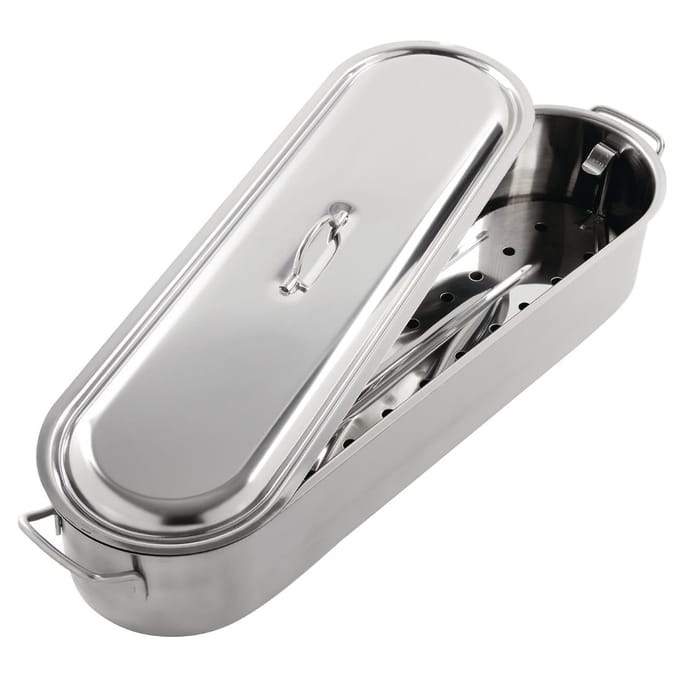 KitchenCraft RVS Vispan Met Inzet Pocheerder 45cm - Zilver
