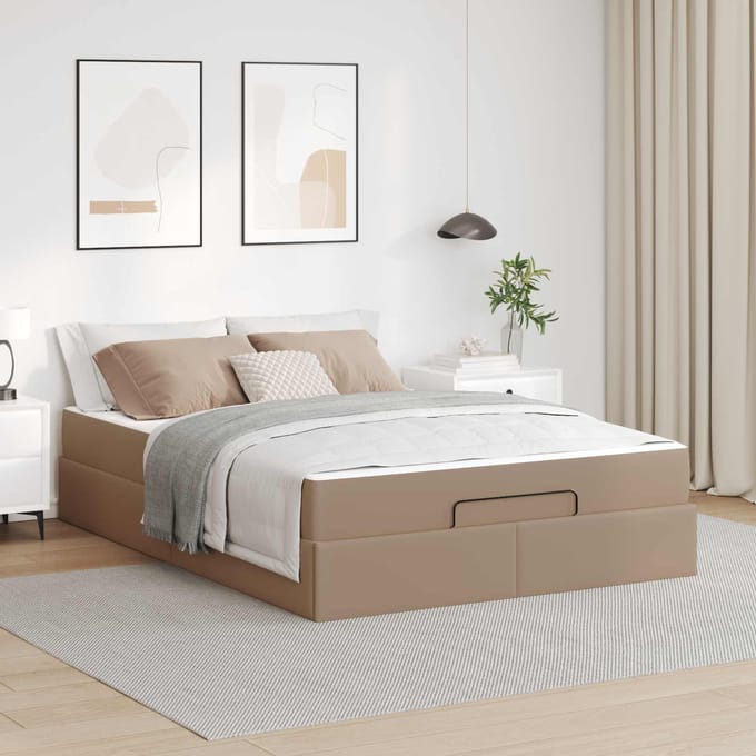 vidaXL - Bedframe - met - matras - Anders - 2 - st - Tan - PVC