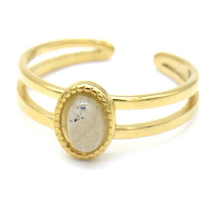Ring - Steen met Stippen - RVS - One Size - Goudkleurig