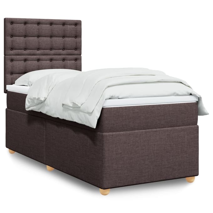 vidaXL - Boxspring - met - matras - stof - donkerbruin - 90x190 - cm