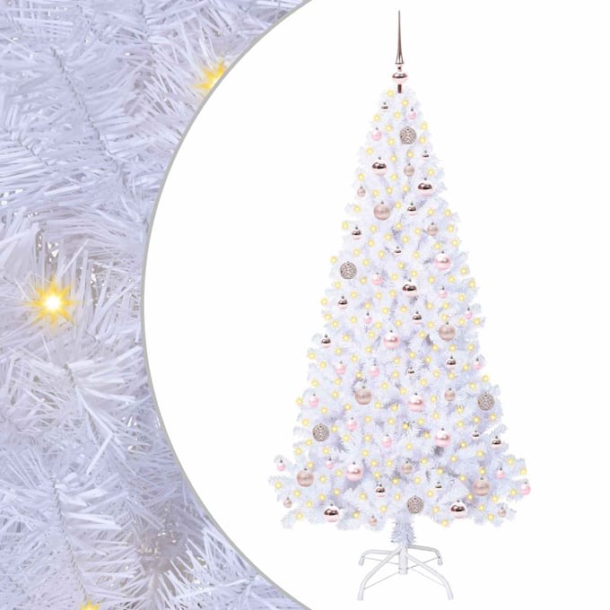 vidaXL - Kunstkerstboom - met - 300 - LED - Wit - 180 - cm - PVC - en - Staal