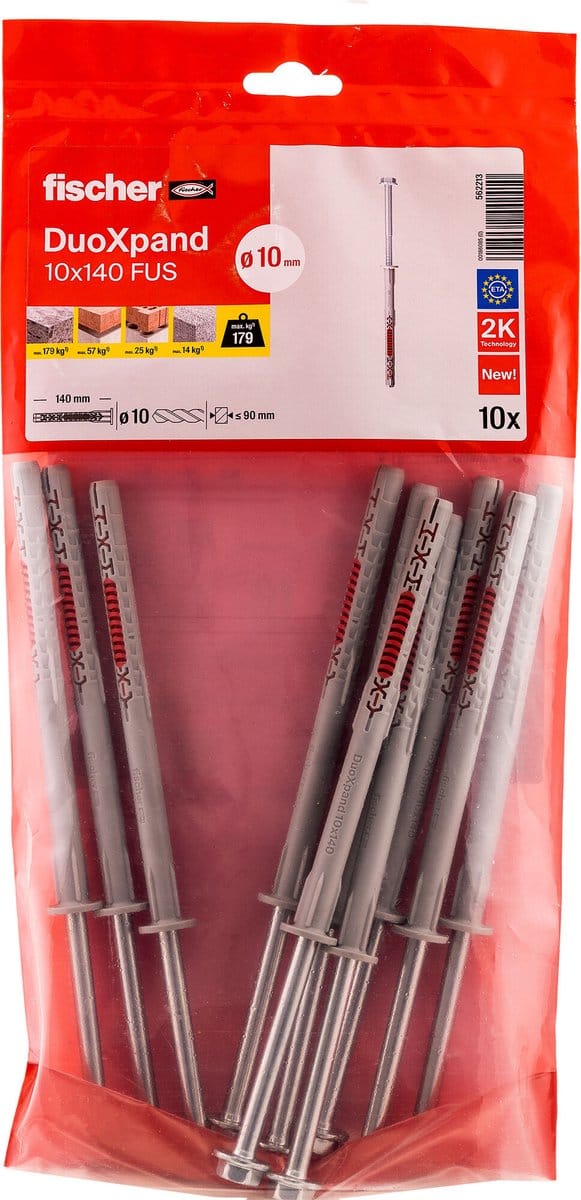 Fischer - Constructieplug - DuoXpand - 10 x 140 FUS - Verzonken kop (10 stuks)