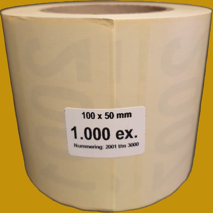 Genummerde etiketten op rol, 100 x 50 mm, mat wit papier / 2001 t/m 3000
