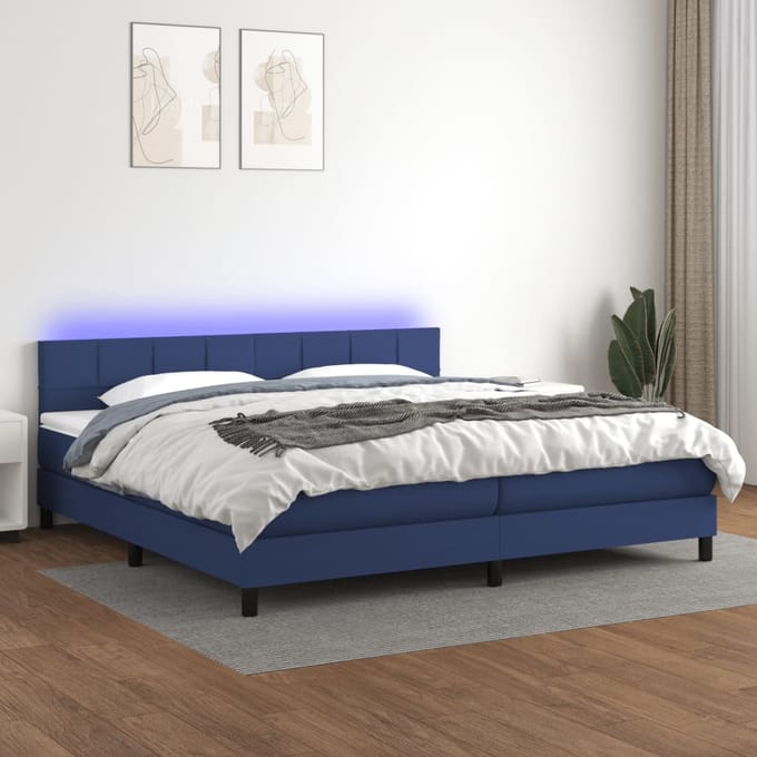 vidaXL - Boxspring - met - matras - en - LED - stof - blauw - 200x200 - cm