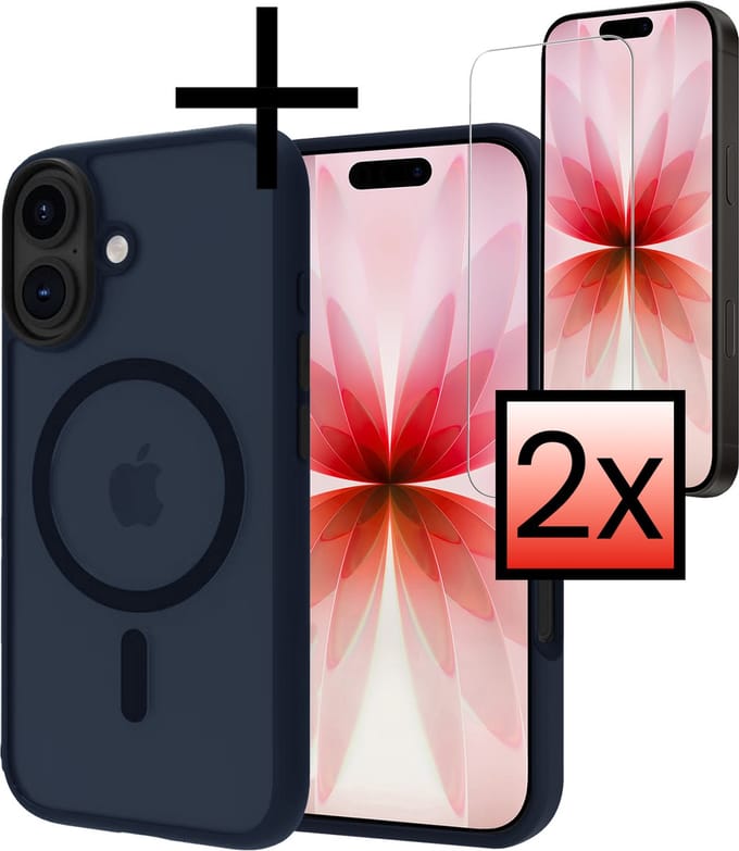 Hoesje - Met 2x Screenprotector - Geschikt voor Apple iPhone 17 - Magsafe Compatible - Sterk & Shockproof - Back Cover - Shock Proof Case - Telefoon Hoes - Donkerblauw