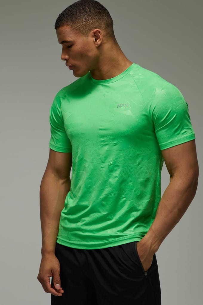 Heren Active Camo Regular Fit T-shirt | Bright Green | Size Large