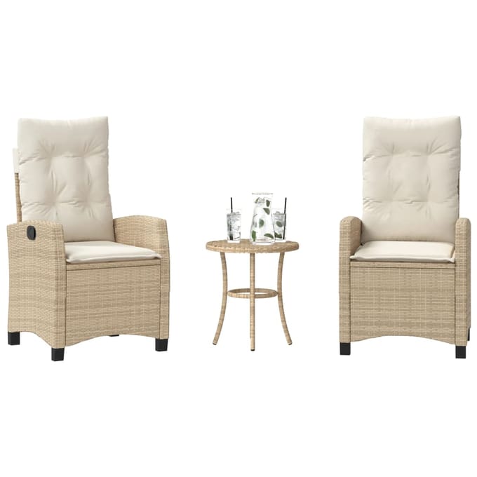 vidaXL - 3-delige - Bistroset - met - kussens - poly - rattan - beige