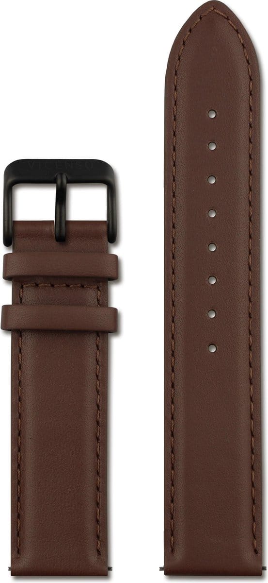 VICENSO LEDEREN HORLOGEBAND VIS014 BRUIN/ZWART 20 MM