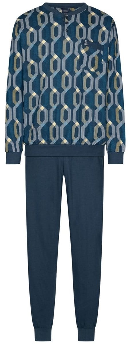 Robson Pyjama - Katoen - Knoopsluiting - Blauw - Maat 48